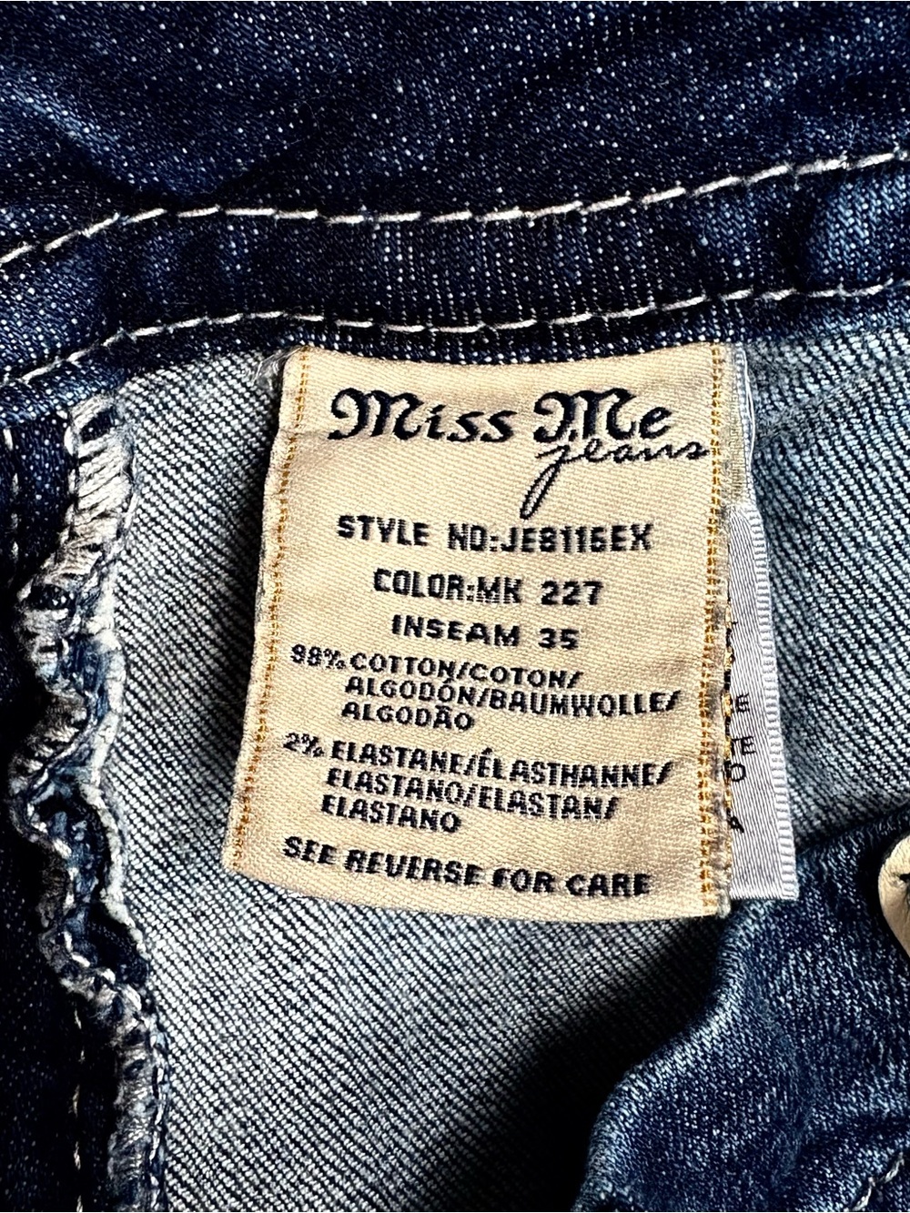 Womens MISS ME Mid Rise Easy BOOT CUT Flap Pocket JEWELED Stretch Denim JEANS 33 - Picture 7 of 7